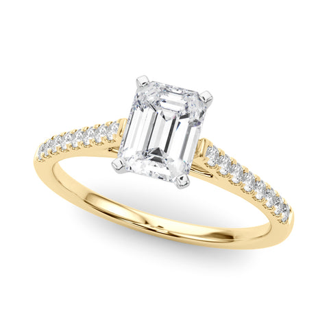 Yellow gold Radiant Cut Solitaire Diamond Ring with Pave Band and Four-Prong Setting 2