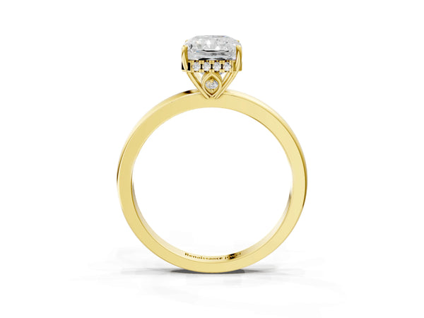 Yellow Gold Radiant Cut Hidden Halo Solitaire Engagement Ring Setting with Thin Wire Band