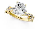 Yellow gold Radiant Cut Solitaire Diamond Twisted Band with Pave Setting_84