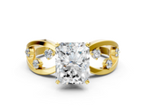 Yellow gold Radiant Cut Solitaire Diamond with Side Stones on Criss-Cross Band and Four-Prong Setting_17