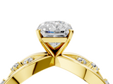 Yellow gold Radiant Cut Solitaire Diamond with Side Stones on Criss-Cross Band and Four-Prong Setting_21