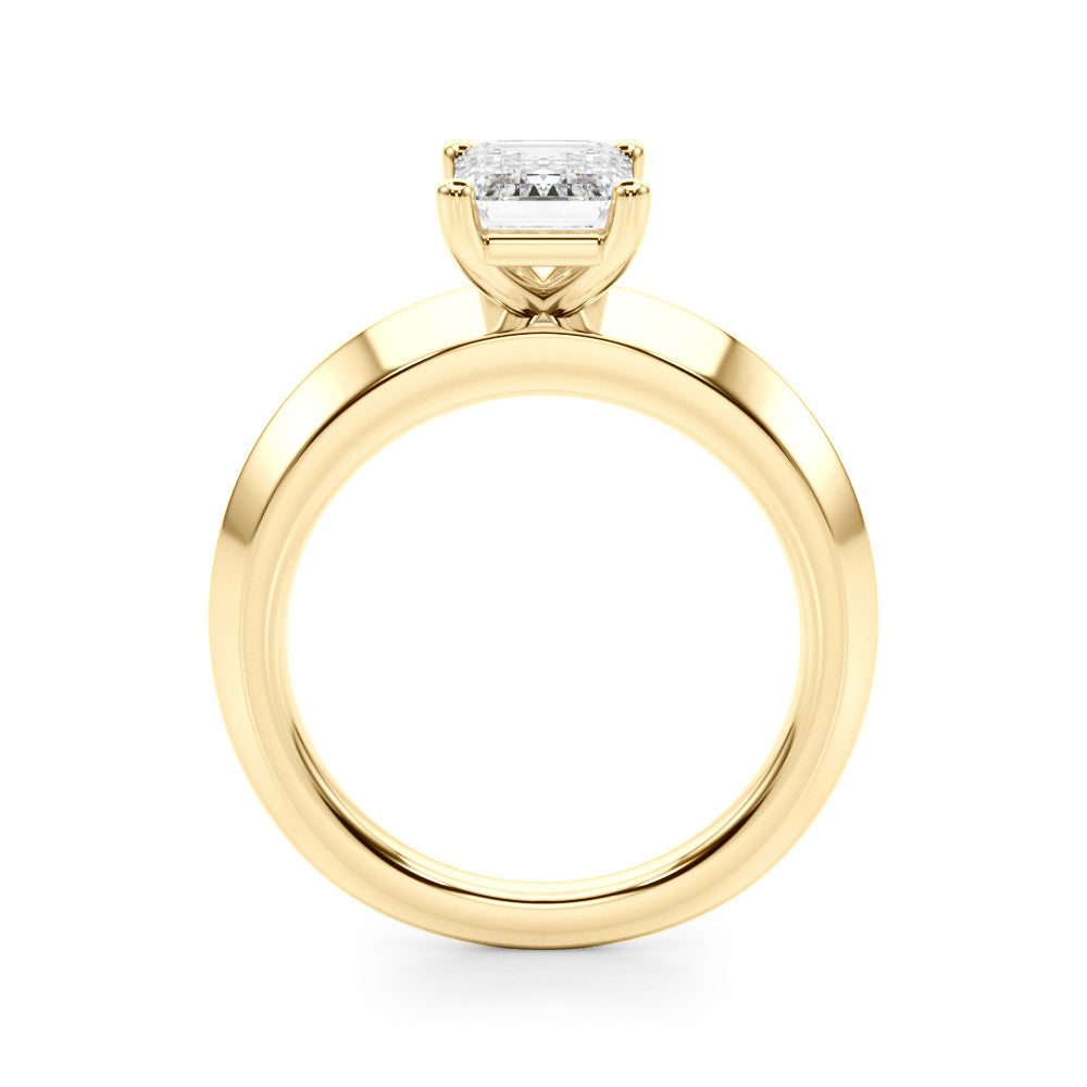 Yellow gold Radiant Cut Solitaire Engagement Ring with Flat Band and Four-Prong Setting 1