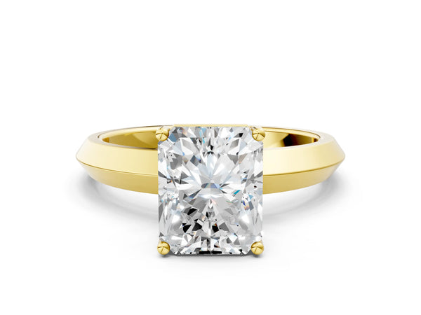 Yellow Gold Radiant Cut Knife-Edge Solitaire Engagement Ring Setting with Plain Polished Band