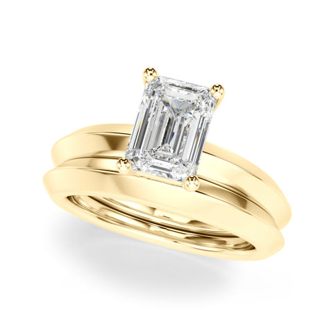 Yellow gold Radiant Cut Solitaire Engagement Ring with Flat Band and Four-Prong Setting
