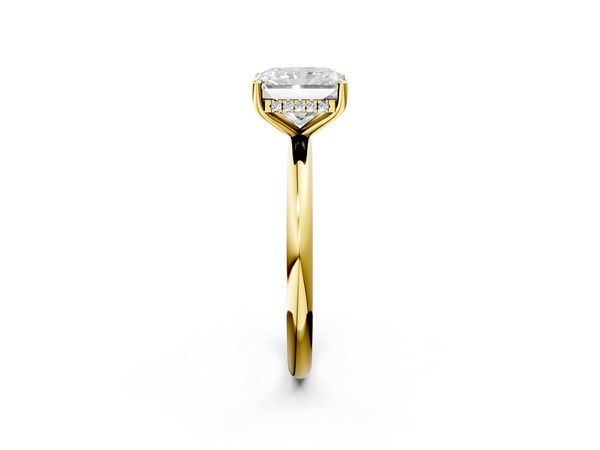Yellow gold Radiant Cut Solitaire Engagement Ring with Four-Prong Setting and Classic Band