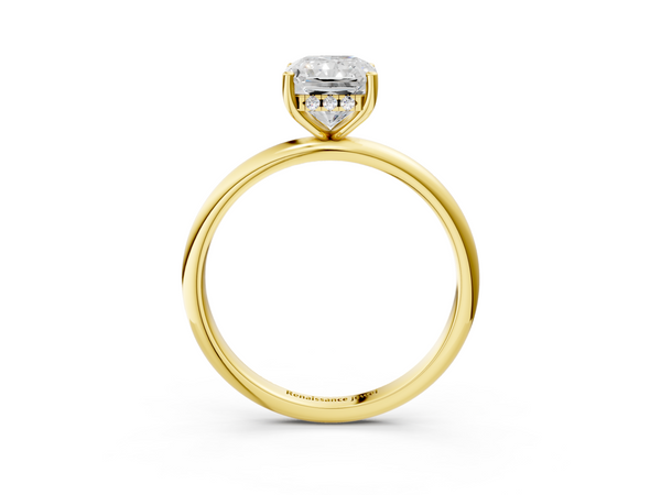 Yellow gold Radiant Cut Solitaire Engagement Ring with Four-Prong Setting and Classic Band