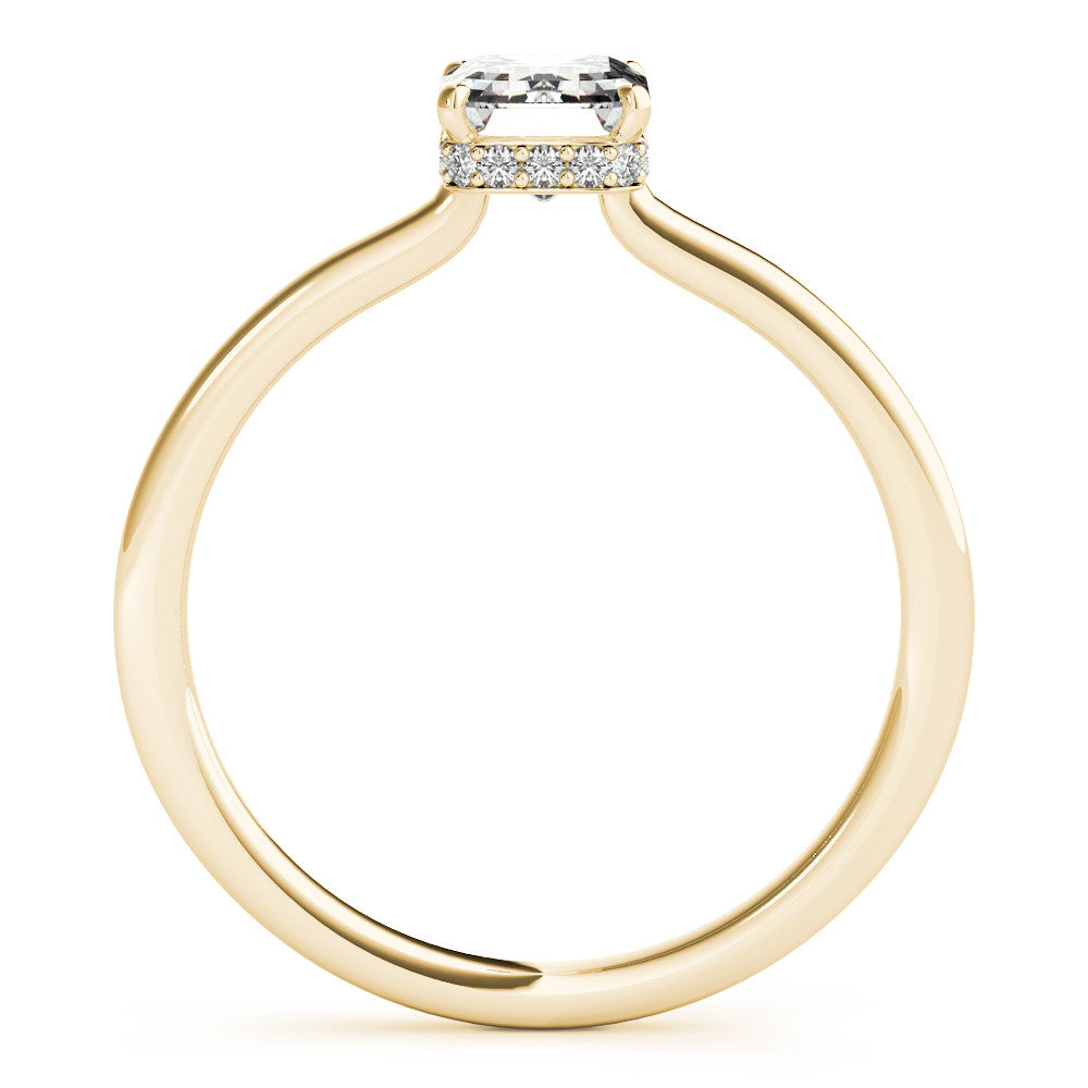 Yellow gold Radiant Cut Solitaire Engagement Ring with Four-Prong Setting on a Classic Band