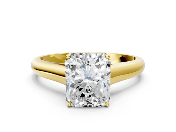 Yellow gold Radiant Cut Solitaire Engagement Ring with Tapered Band and Four-Prong Setting