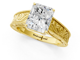 Yellow gold Radiant Cut Solitaire Engraved Band with Four-Prong Setting_94