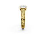 Yellow gold Radiant Cut Solitaire Engraved Band with Four-Prong Setting_95