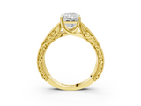 Yellow gold Radiant Cut Solitaire Engraved Band with Four-Prong Setting_96