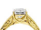 Yellow gold Radiant Cut Solitaire Engraved Band with Four-Prong Setting_97