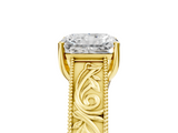 Yellow gold Radiant Cut Solitaire Engraved Band with Four-Prong Setting_98