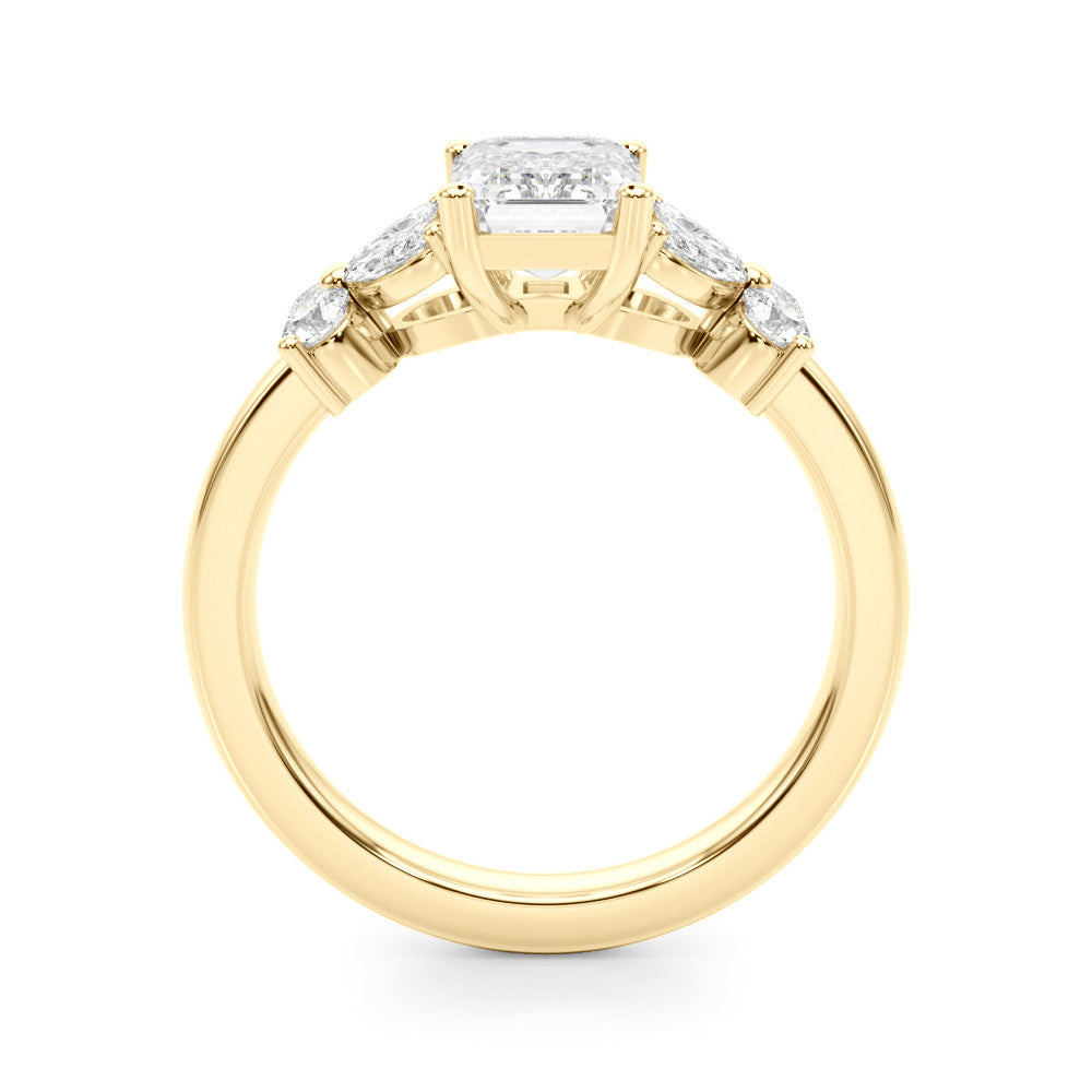 Yellow gold Radiant Cut Solitaire Floral Diamond Ring with Four-Prong Setting