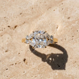 Yellow gold Radiant Cut Solitaire Floral Diamond Ring with Four-Prong Setting_15