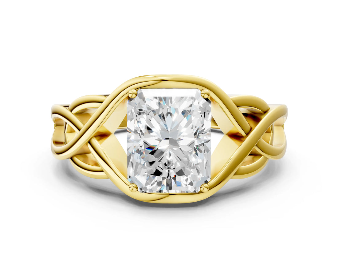 Yellow gold Radiant Cut Solitaire Intertwined Band Prong Setting Ring_10