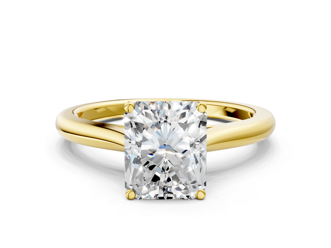Yellow gold Radiant Cut Solitaire Ring with Cathedral Band and Four-Prong Setting_68