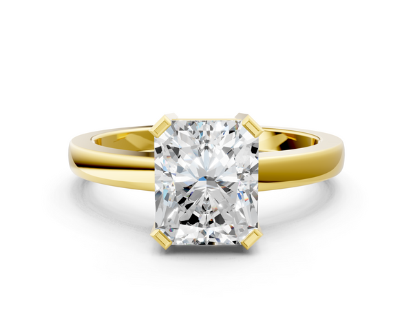 Yellow gold Radiant Cut Solitaire Ring with Four-Prong Setting and Classic Band