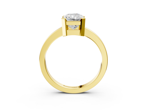 Yellow gold Radiant Cut Solitaire Ring with Four-Prong Setting and Classic Band