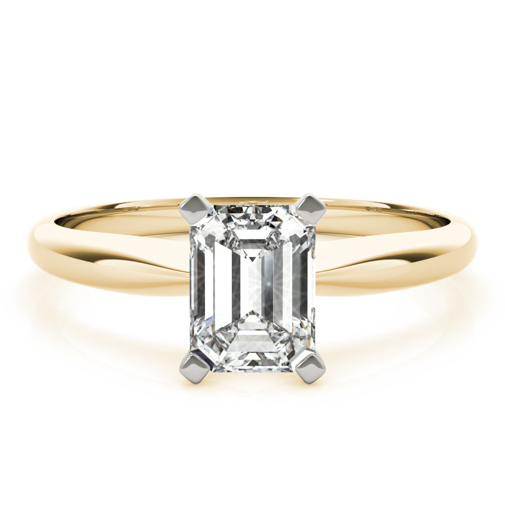 Yellow gold Radiant Cut Solitaire Ring with Four-Prong Setting on a Classic Band