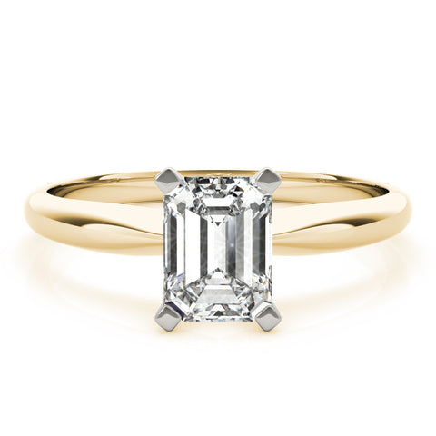 Yellow gold Radiant Cut Solitaire Ring with Four-Prong Setting on a Classic Band