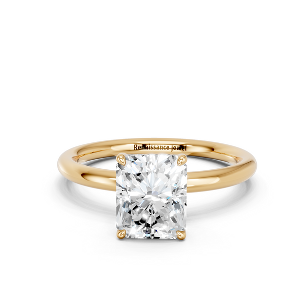 14K Yellow Gold 3.03 Carat D VVS1 Radiant Cut Solitaire Ring with Thin Band and Four-Prong Setting