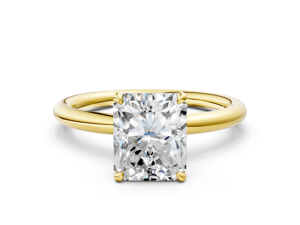 Yellow Gold Radiant Cut Hidden Halo Engagement Ring Setting with Thin Plain Band