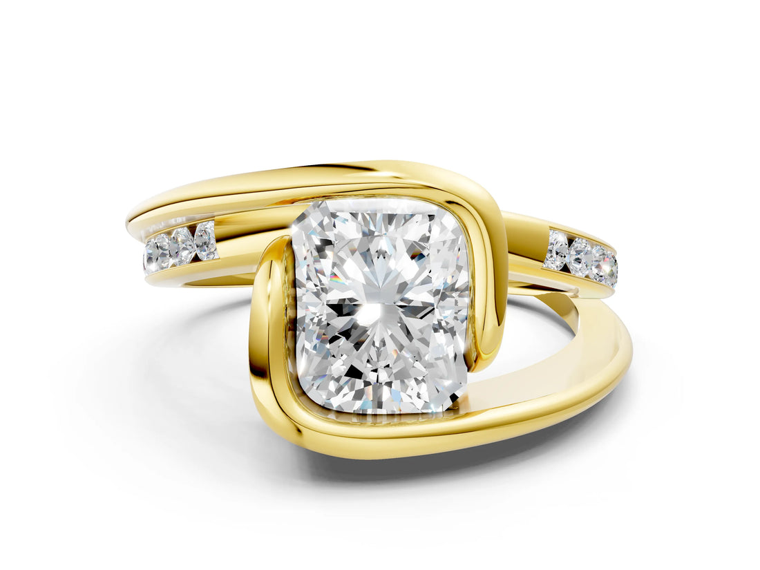 Yellow gold Radiant Cut Solitaire Tension-Set Diamond Split Shank Ring_20