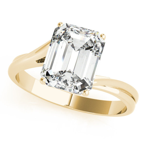 Yellow gold Radiant Cut Solitaire Twist Band Ring with Four-Prong Setting 1