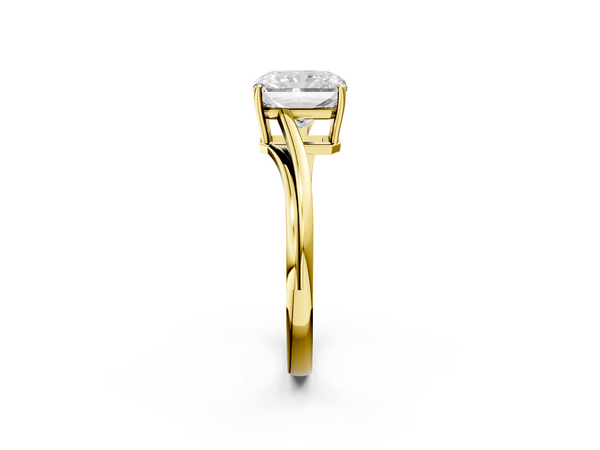 Yellow gold Radiant Cut Solitaire Twist Band Ring with Four-Prong Setting