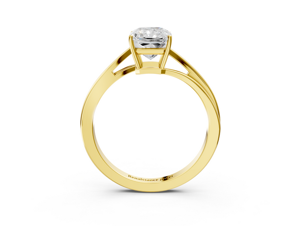 Yellow gold Radiant Cut Solitaire Twist Band Ring with Four-Prong Setting