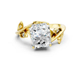 Yellow gold Radiant Cut Solitaire Twist Engagement Ring with Leaf Accents and Prong Setting_15