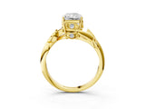 Yellow gold Radiant Cut Solitaire Twist Engagement Ring with Leaf Accents and Prong Setting_18