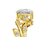 Yellow gold Radiant Cut Solitaire Twist Engagement Ring with Leaf Accents and Prong Setting_20