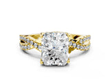 Yellow gold Radiant Cut Solitaire Twist Pave Diamond Engagement Ring with Prong Setting_3