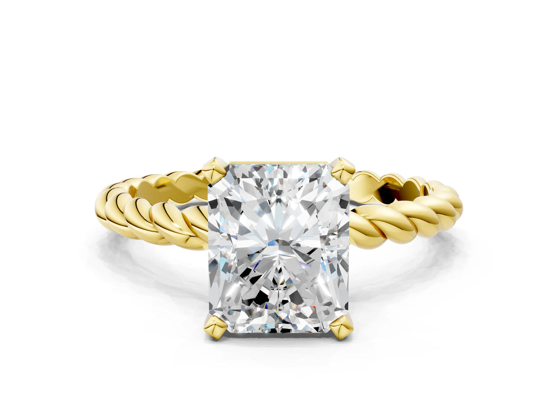Yellow gold Radiant Cut Solitaire Twisted Band with Four-Prong Setting_112