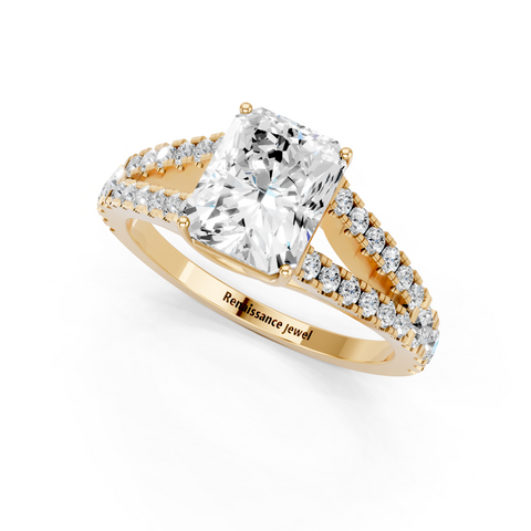 Yellow gold Radiant Cut Split Shank Pave Engagement Ring with Four-Prong Setting_2