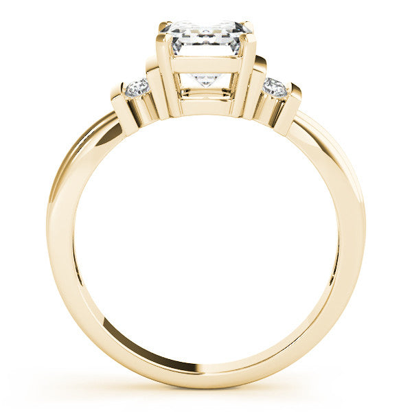 Yellow gold Radiant Cut Three-Stone Channel Set Ring with Bar Prongs 1