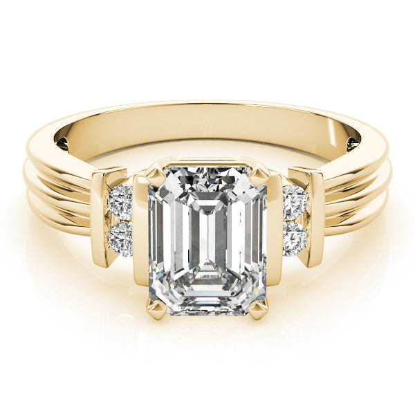 Yellow gold Radiant Cut Three-Stone Channel Set Ring with Bar Prongs