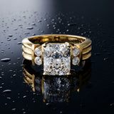 Yellow gold Radiant Cut Three-Stone Channel Set Ring with Bar Prongs_15