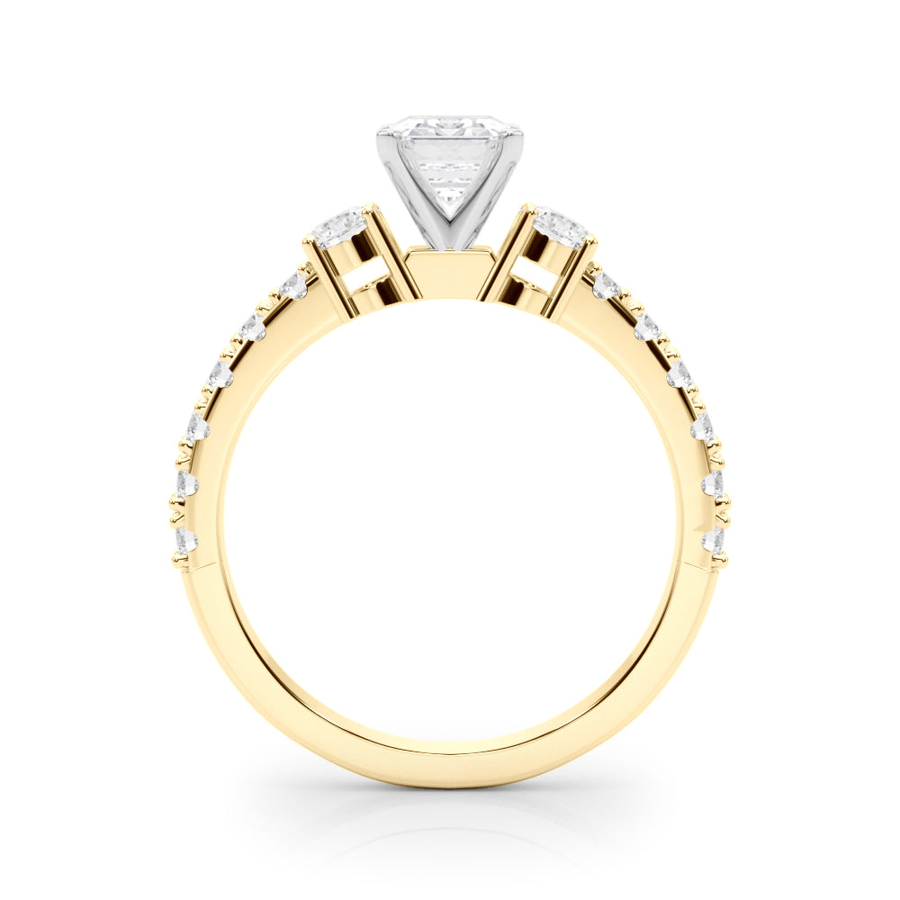 Yellow gold Radiant Cut Three-Stone Diamond Pavé Band with Prong Setting 1