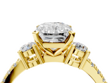 Yellow gold Radiant Cut Three-Stone Diamond Pavé Band with Prong Setting_27