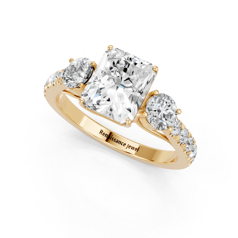 Yellow gold Radiant Cut Three-Stone Diamond Pave Band with Prong Setting_53