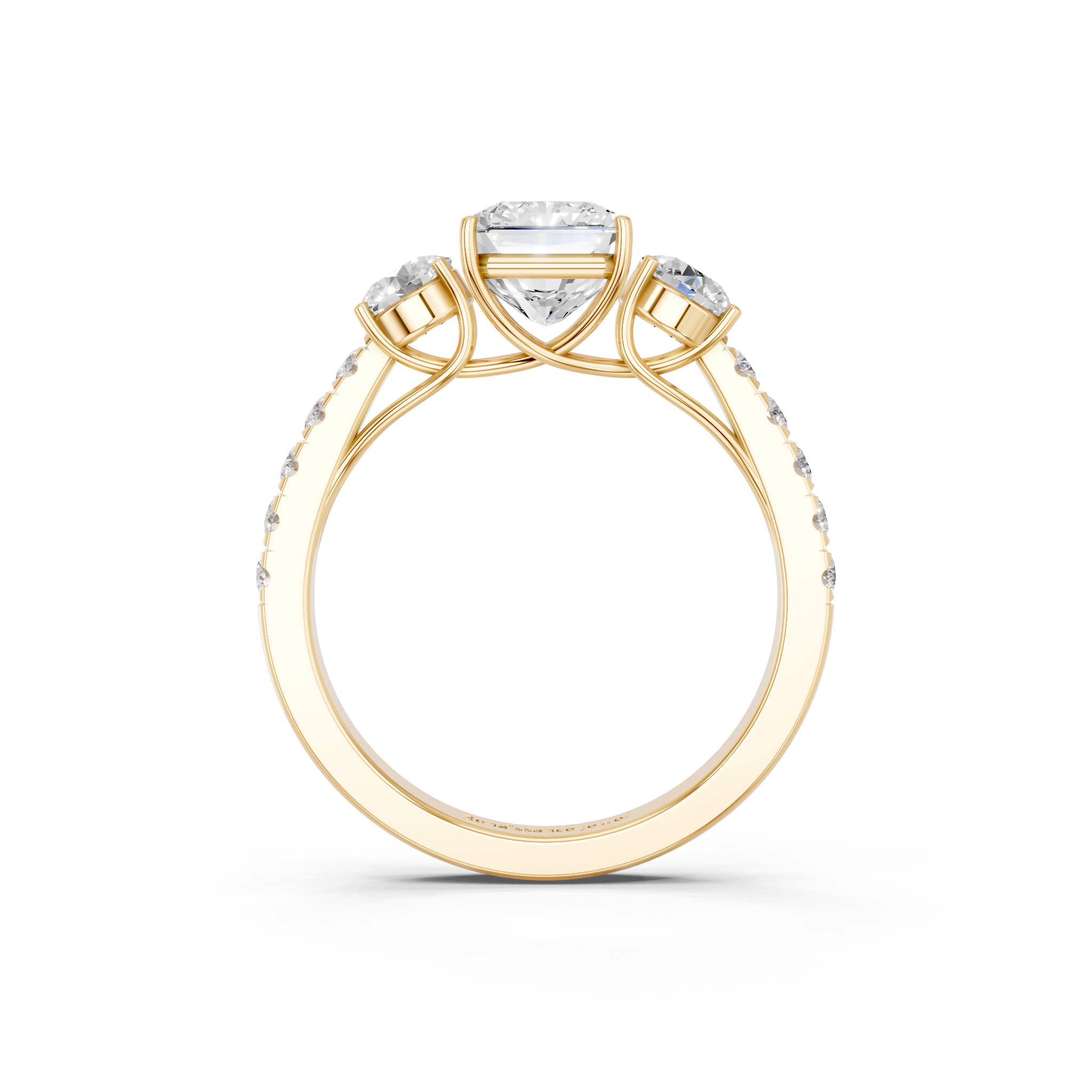 Yellow gold Radiant Cut Three-Stone Diamond Pave Band with Prong Setting_55