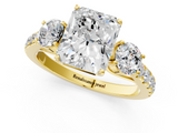 Yellow gold Radiant Cut Three-Stone Diamond Pave Band with Prong Setting_89