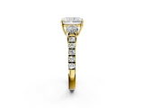 Yellow gold Radiant Cut Three-Stone Diamond Pave Band with Prong Setting_90