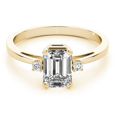 Yellow gold Radiant Cut Three-Stone Solitaire Ring with Round Accent Diamonds and Four-Prong Setting 2