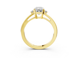Yellow gold Radiant Cut Three-Stone Solitaire Ring with Round Accent Diamonds and Four-Prong Setting_35