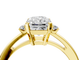 Yellow gold Radiant Cut Three-Stone Solitaire Ring with Round Accent Diamonds and Four-Prong Setting_36