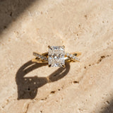 Yellow gold Radiant Cut Twist Band Solitaire Diamond Ring with Pavé Setting_15